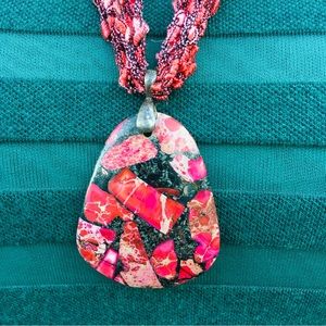 Colorful Sea Sediment Rhodochrosite Pendant Boho Necklace